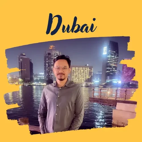 Manish Rawat in Dubai, a trip arranged by Yuven Travel